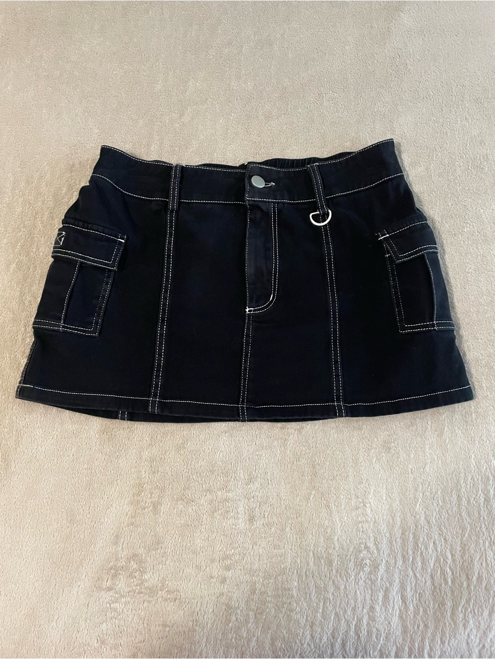 Justify Black Mini Cargo Skirt with Contrast Stitching